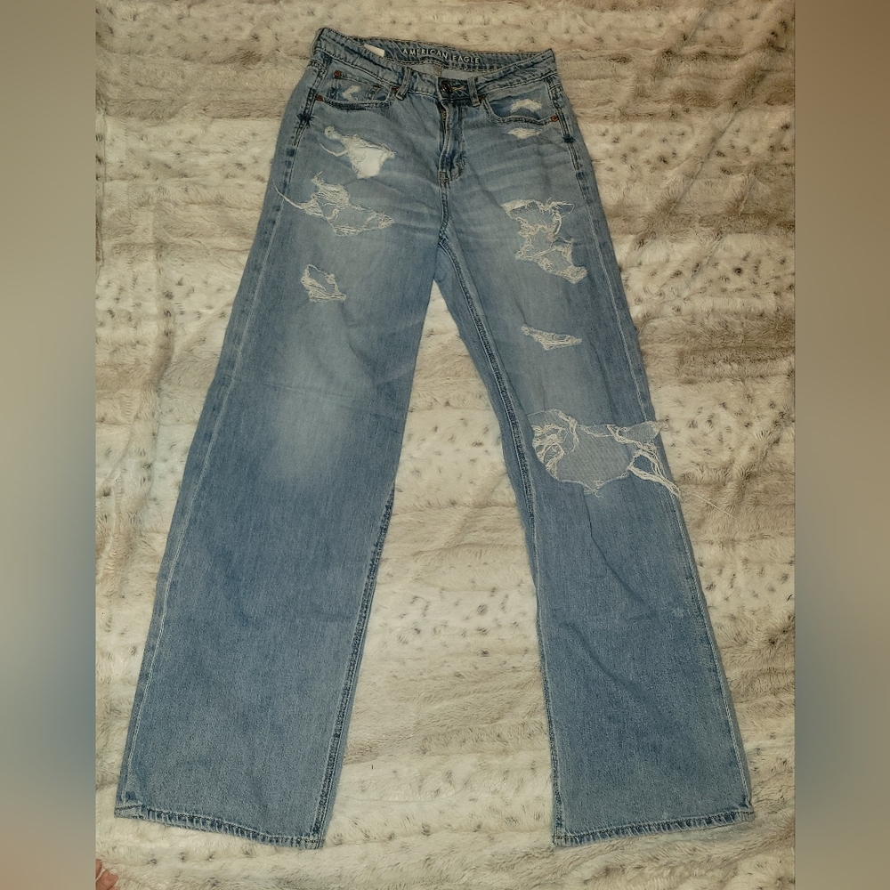 American Eagle Outfitters Light Blue Distressed Flare Jeans